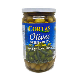 Olives verts avec thym 625g Cortas