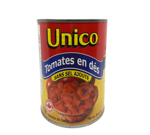 Tomates en dés sans sel ajouté 796ml Unico