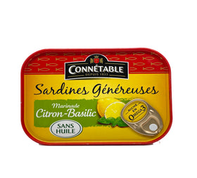 Sardines généreuses au citron et basilic sans huile 140g Connétable